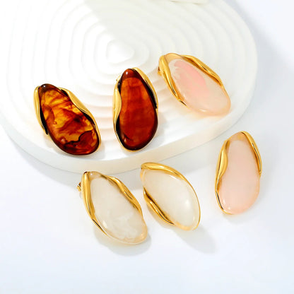 Vintage Irregular Resin Stud Earrings 304L Stainless Steel