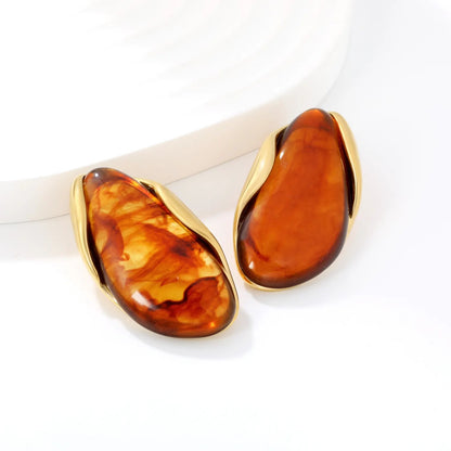 Vintage Irregular Resin Stud Earrings 304L Stainless Steel