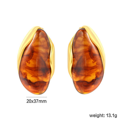 Vintage Irregular Resin Stud Earrings 304L Stainless Steel