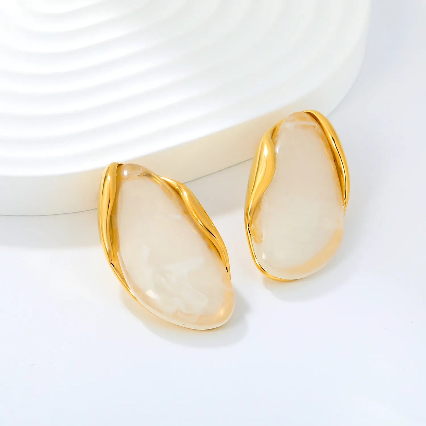 Vintage Irregular Resin Stud Earrings 304L Stainless Steel