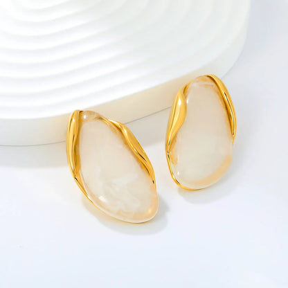 Vintage Irregular Resin Stud Earrings 304L Stainless Steel