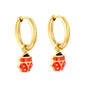 Quirky Glazed Ladybug Insect Pendant Dangle Hoop Earrings Stainless Steel