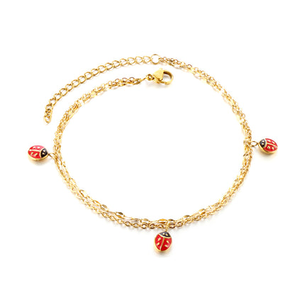 ladybug enamel anklet white