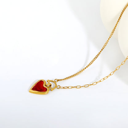 Edgy Asymmetrical Mixed Chain Meets Romantic Red Glass Heart Charm