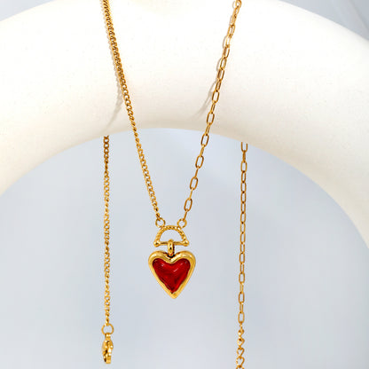 Edgy Asymmetrical Mixed Chain Meets Romantic Red Glass Heart Charm