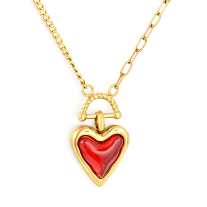 Edgy Asymmetrical Mixed Chain Meets Romantic Red Glass Heart Charm