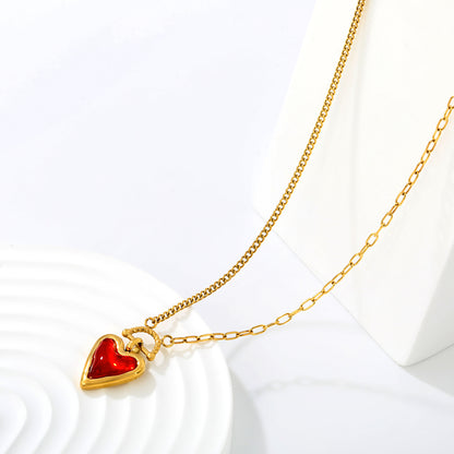 Edgy Asymmetrical Mixed Chain Meets Romantic Red Glass Heart Charm