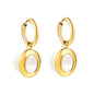 Bulk natural white shell circular charm drop hoop earrings 304L