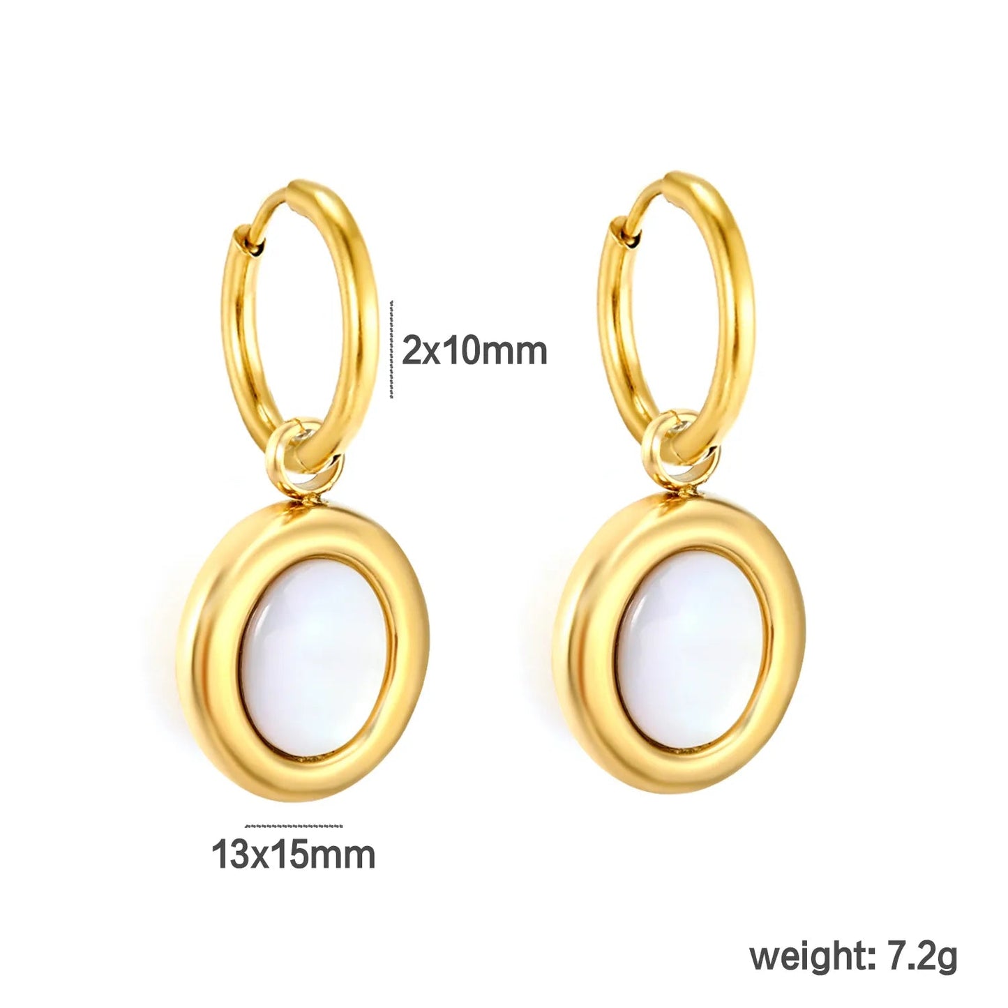 Bulk natural white shell circular charm drop hoop earrings 304L