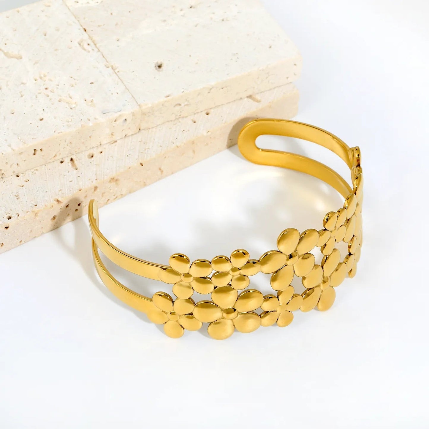 French Riviera Romance: Statement 32mm Wide Layered Floral Cutout Cuff