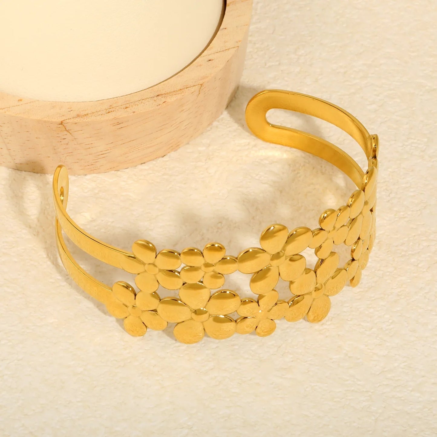 French Riviera Romance: Statement 32mm Wide Layered Floral Cutout Cuff
