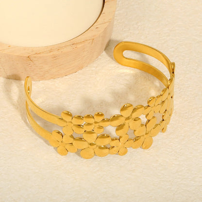 French Riviera Romance: Statement 32mm Wide Layered Floral Cutout Cuff