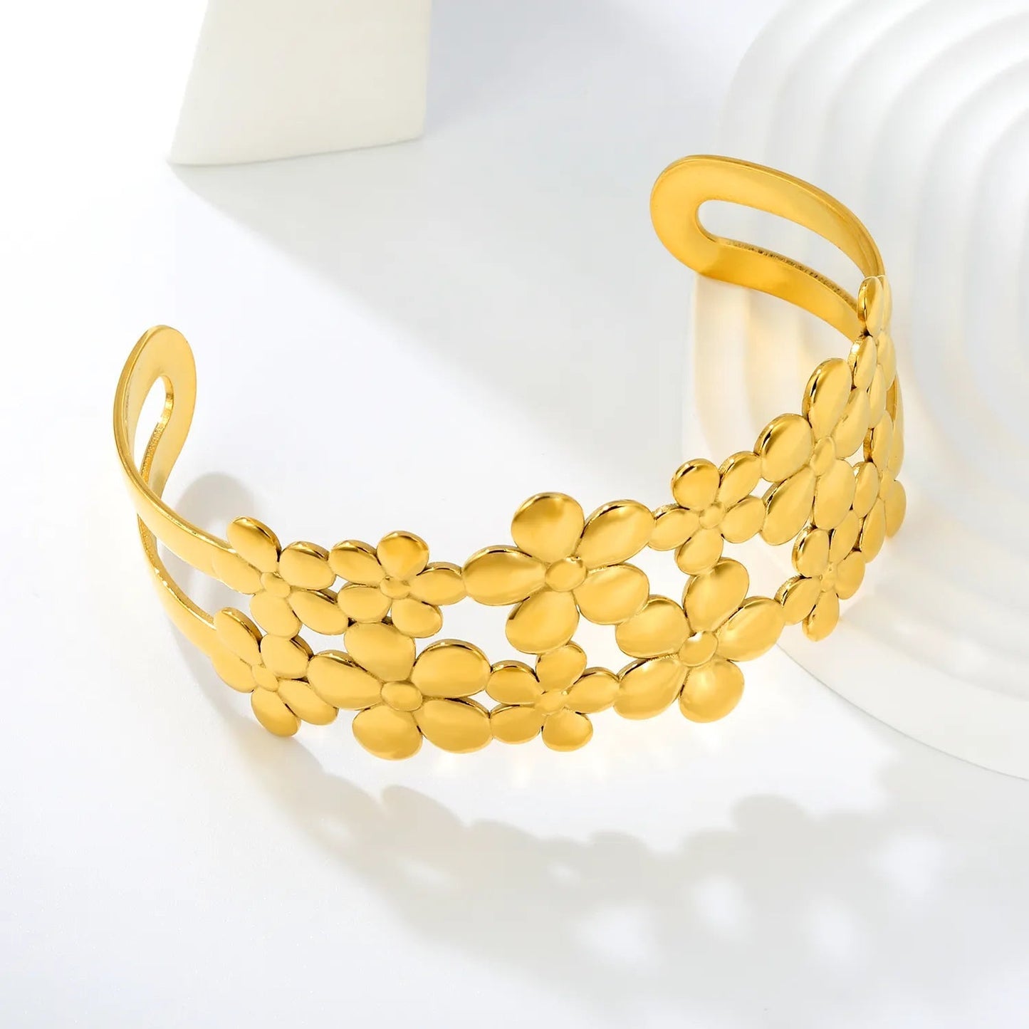 French Riviera Romance: Statement 32mm Wide Layered Floral Cutout Cuff