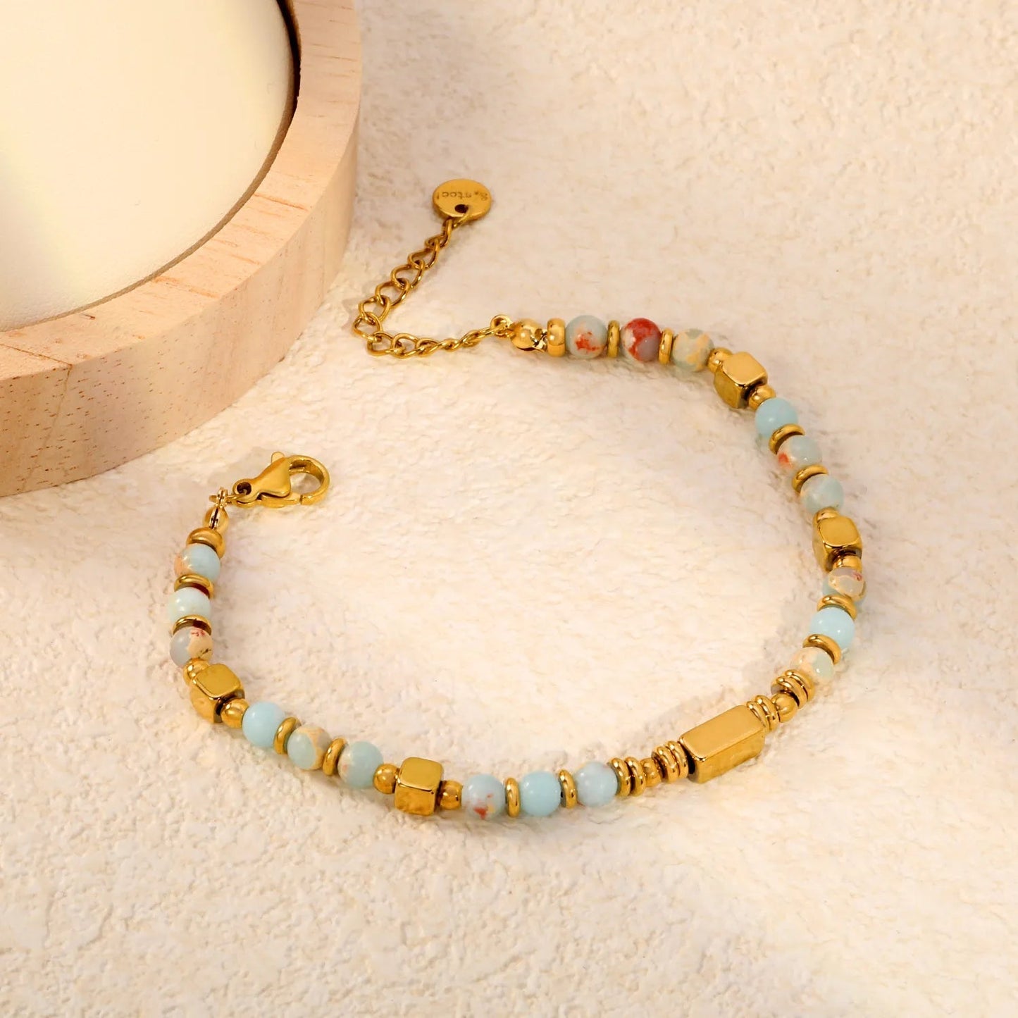 Waterproof 304L Steel Multi-Color Shoushan Stone Bracelet for Women
