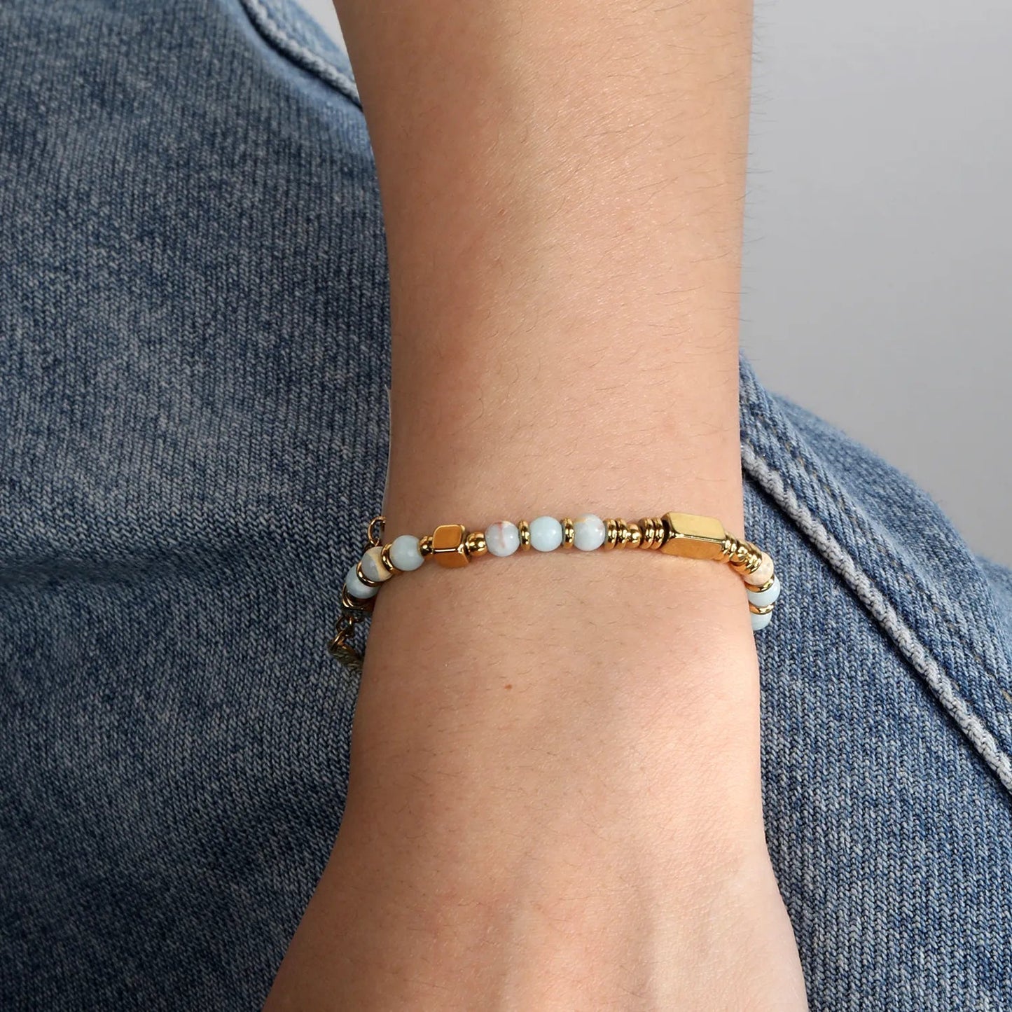 Waterproof 304L Steel Multi-Color Shoushan Stone Bracelet for Women