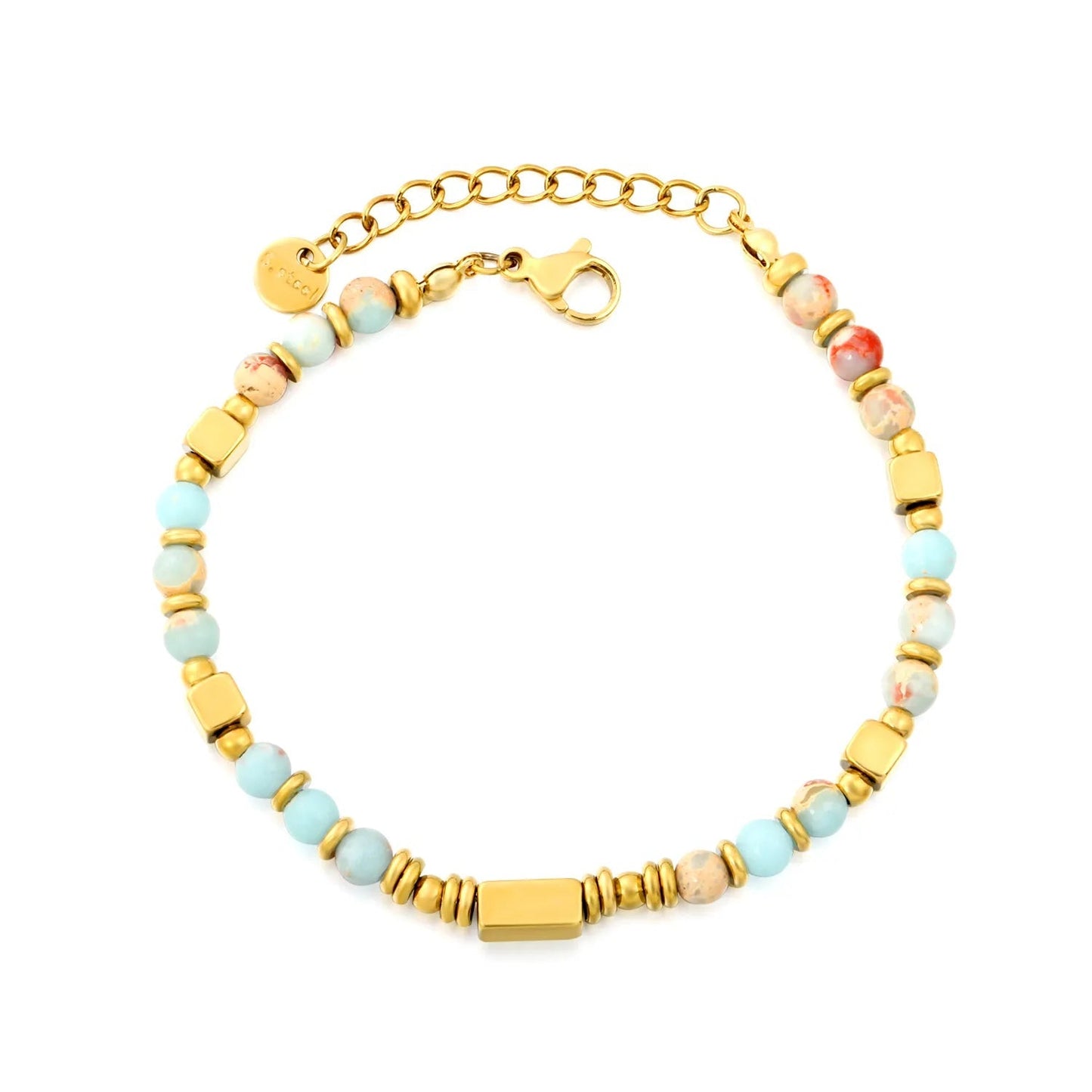 Waterproof 304L Steel Multi-Color Shoushan Stone Bracelet for Women