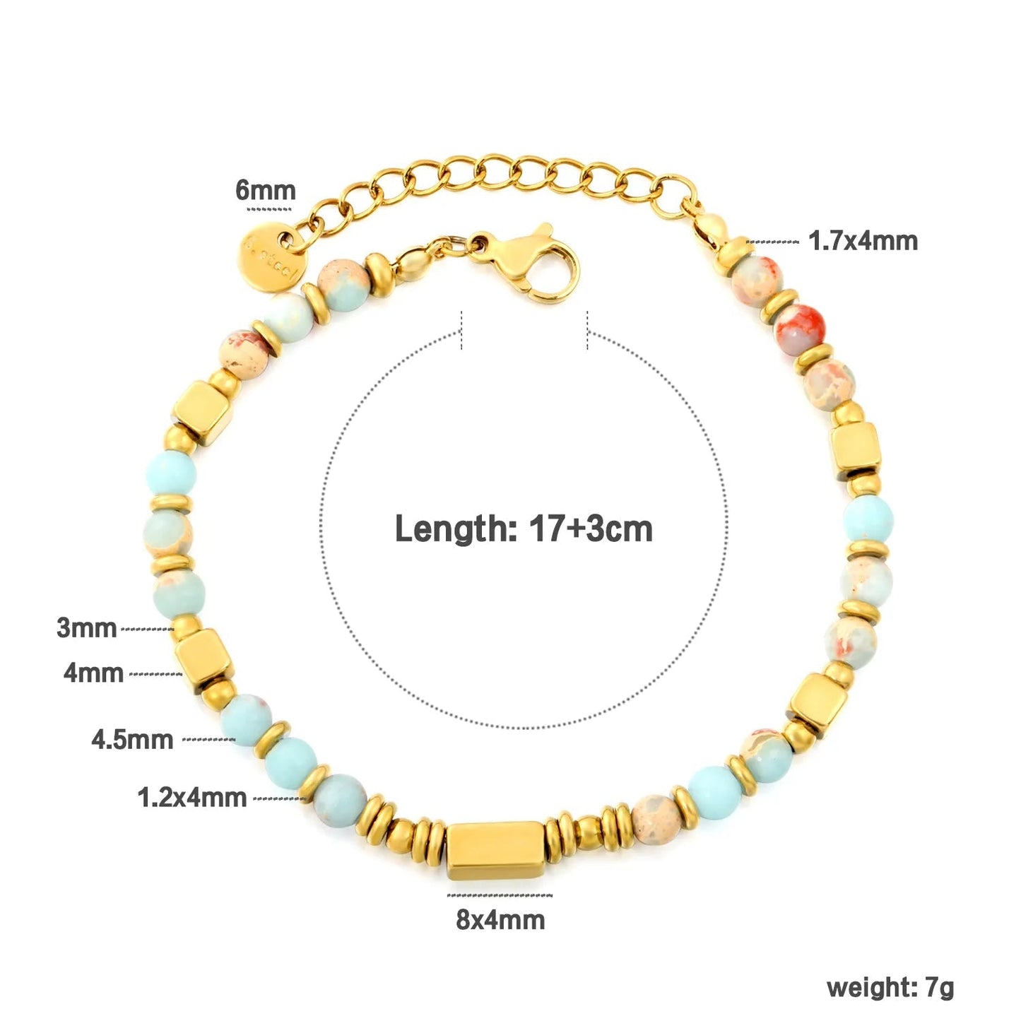Waterproof 304L Steel Multi-Color Shoushan Stone Bracelet for Women