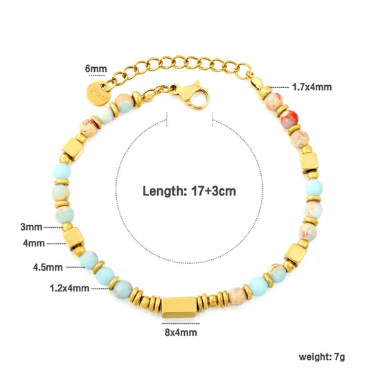 Waterproof 304L Steel Multi-Color Shoushan Stone Bracelet for Women