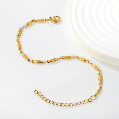 Minimalist Olive Rice Bead Station Chain Bracelet in 304L Stainless Steel