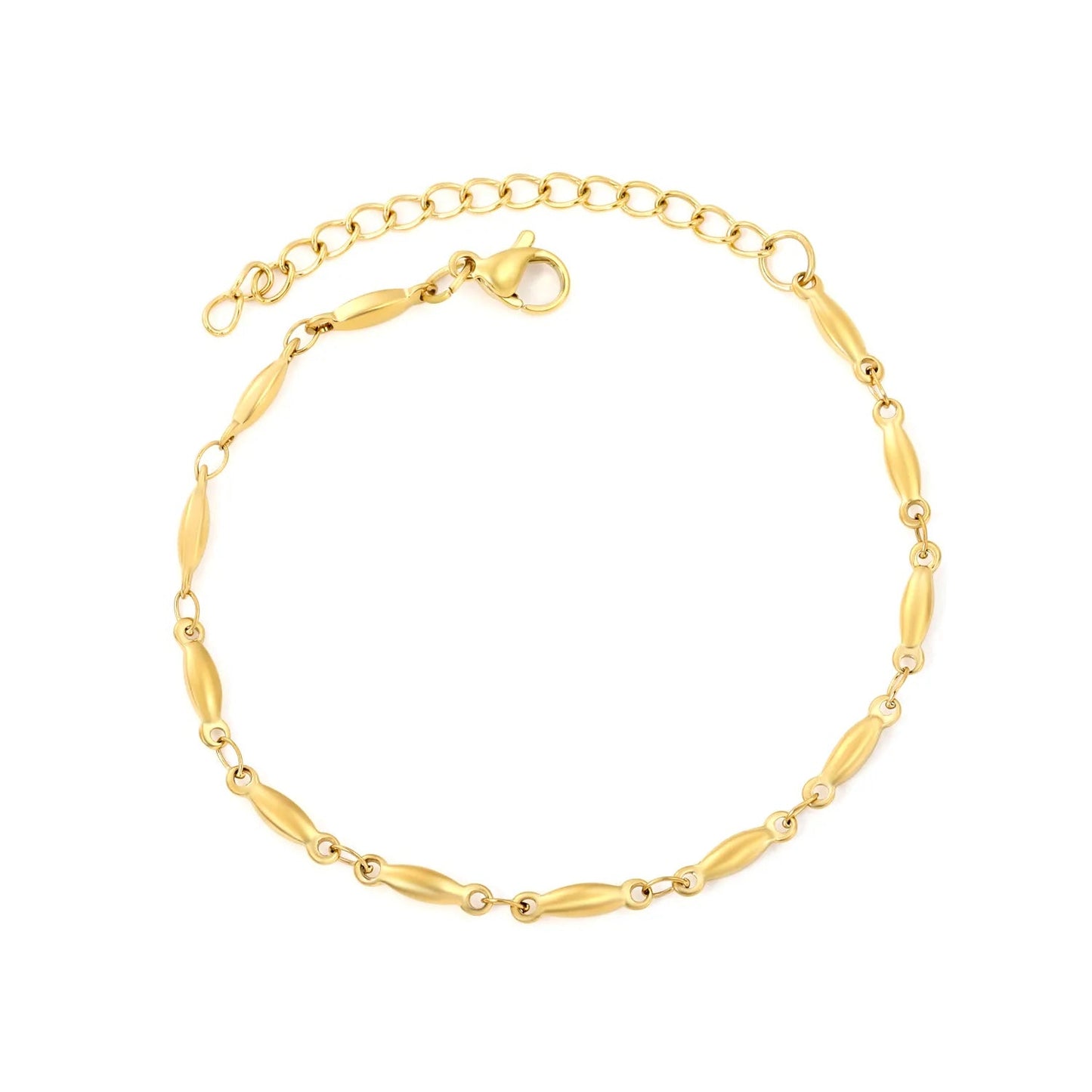 Minimalist Olive Rice Bead Station Chain Bracelet in 304L Stainless Steel