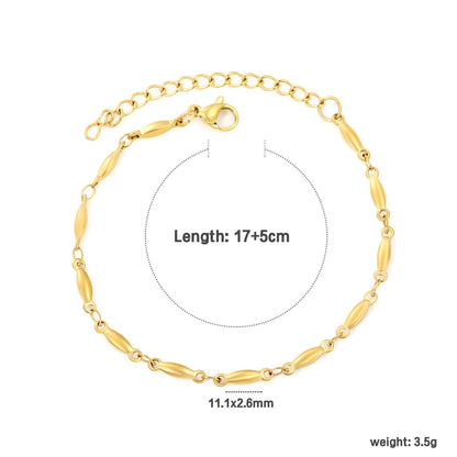 Minimalist Olive Rice Bead Station Chain Bracelet in 304L Stainless Steel