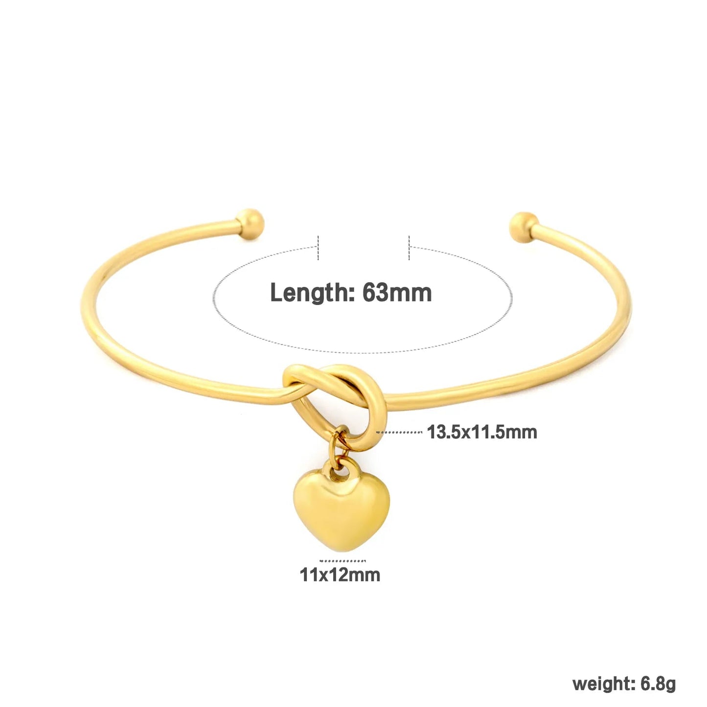Bulk 63mm inner diameter wire knot with 11x12mm heart charm cuff 304L