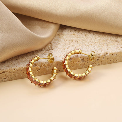 Waterproof 304L Steel 6.8x21mm Amber Yellow Baguette CZ C-Hoops Bulk Earrings