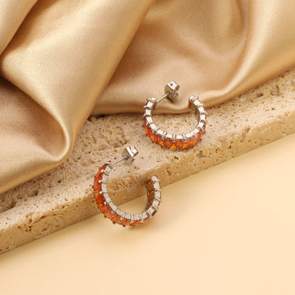Waterproof 304L Steel 6.8x21mm Amber Yellow Baguette CZ C-Hoops Bulk Earrings