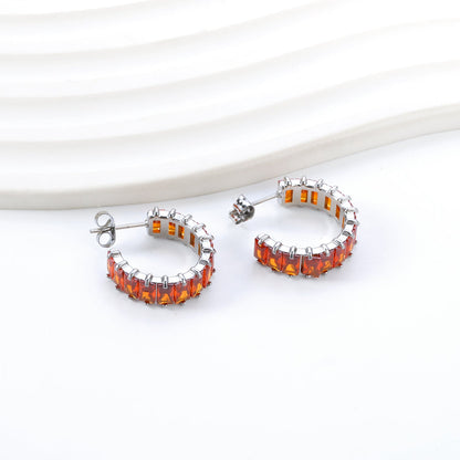 Waterproof 304L Steel 6.8x21mm Amber Yellow Baguette CZ C-Hoops Bulk Earrings