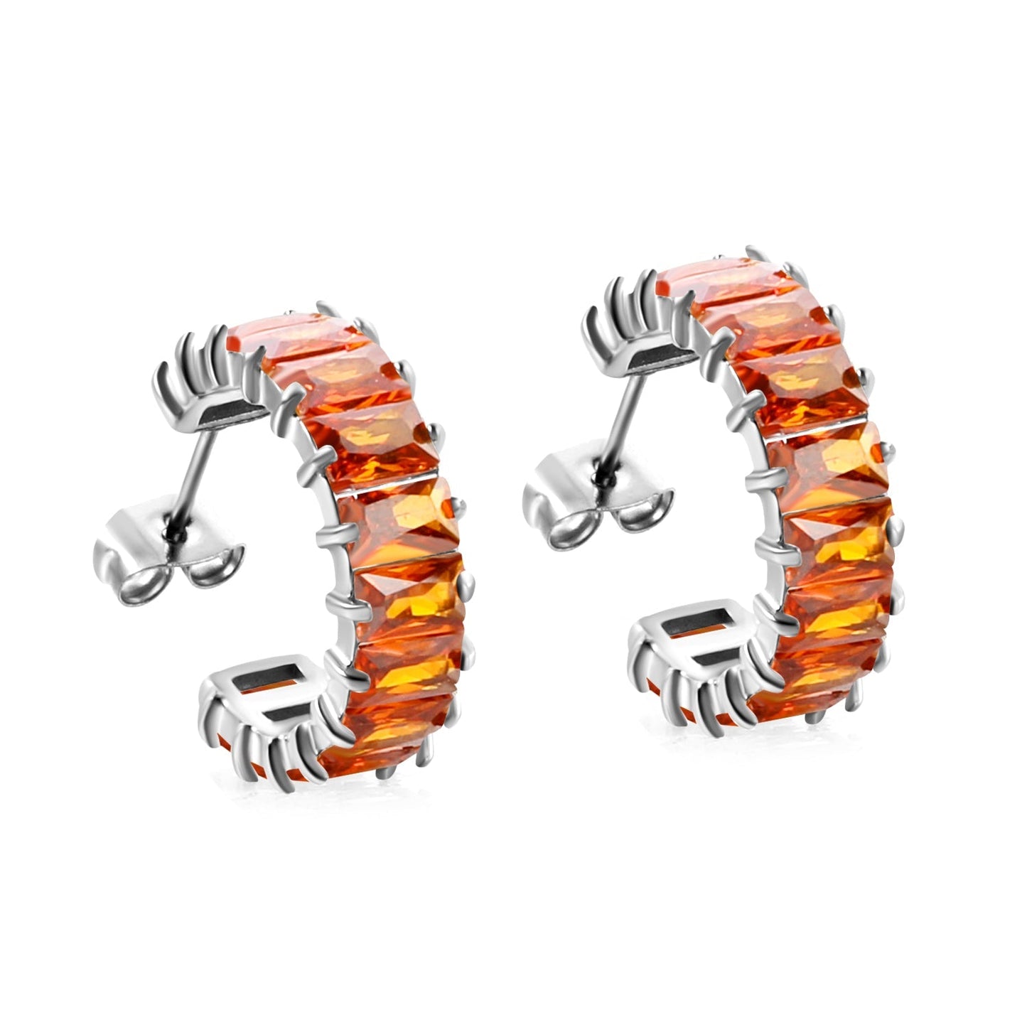 Waterproof 304L Steel 6.8x21mm Amber Yellow Baguette CZ C-Hoops Bulk Earrings