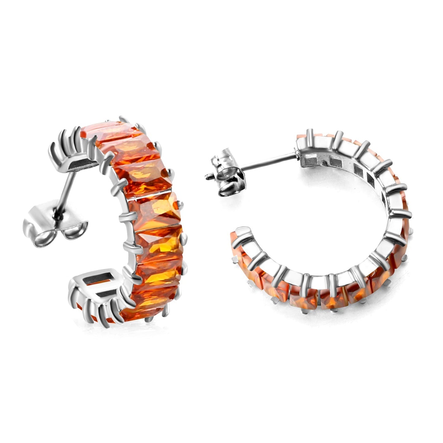 Waterproof 304L Steel 6.8x21mm Amber Yellow Baguette CZ C-Hoops Bulk Earrings