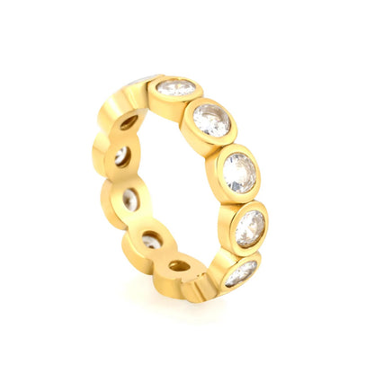 Non-Tarnish 304L Stainless Steel Full Pave Oval Zircon Band Ring