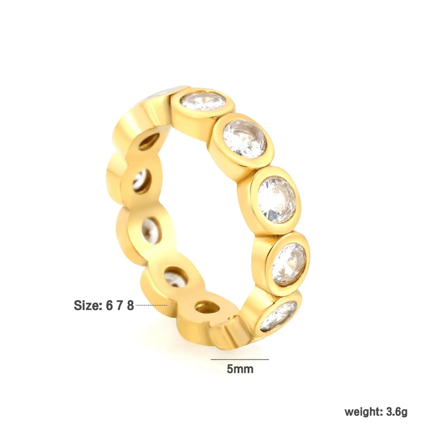 Non-Tarnish 304L Stainless Steel Full Pave Oval Zircon Band Ring