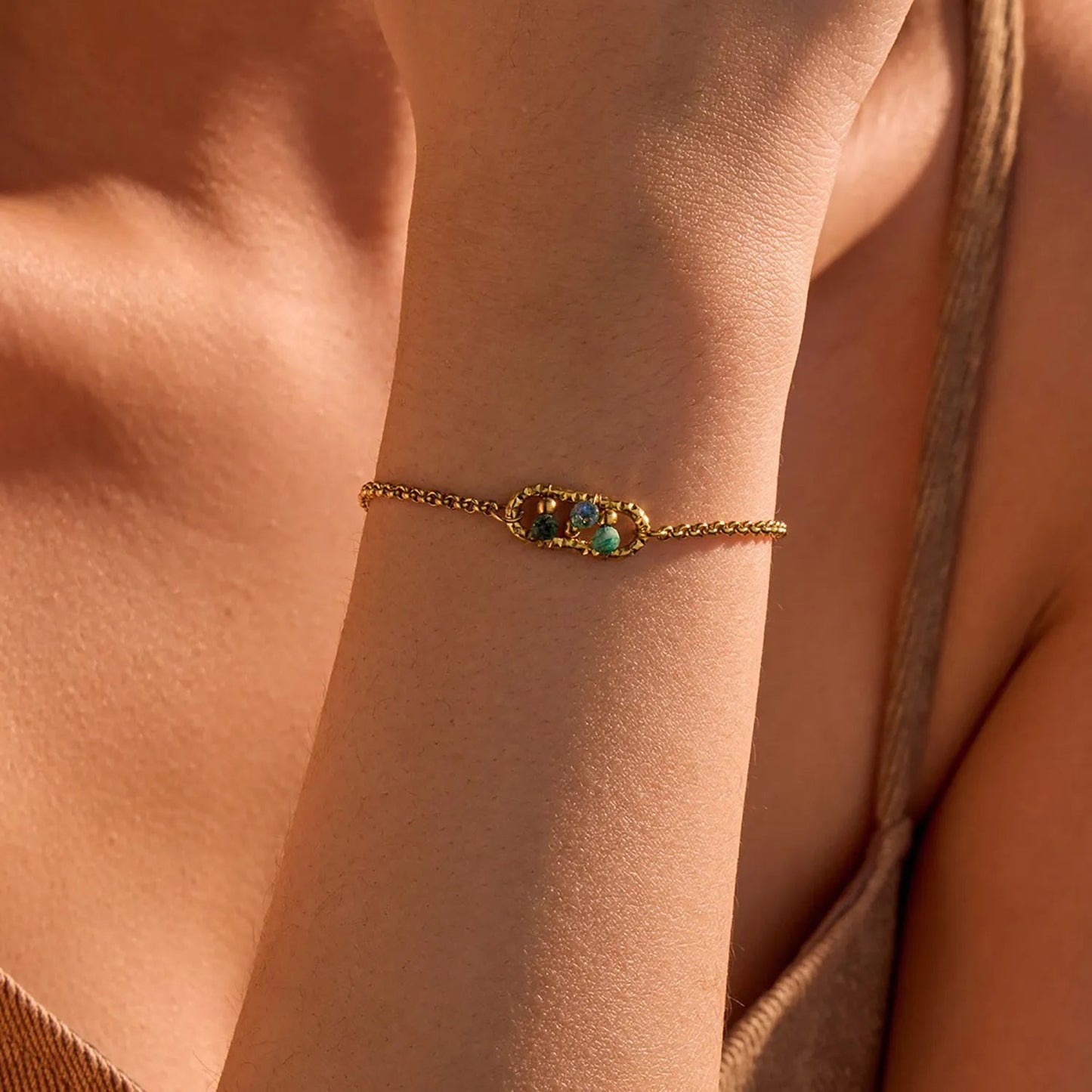 Channel Vintage French Elegance with Rich Emerald Green Beads Encased in Gold