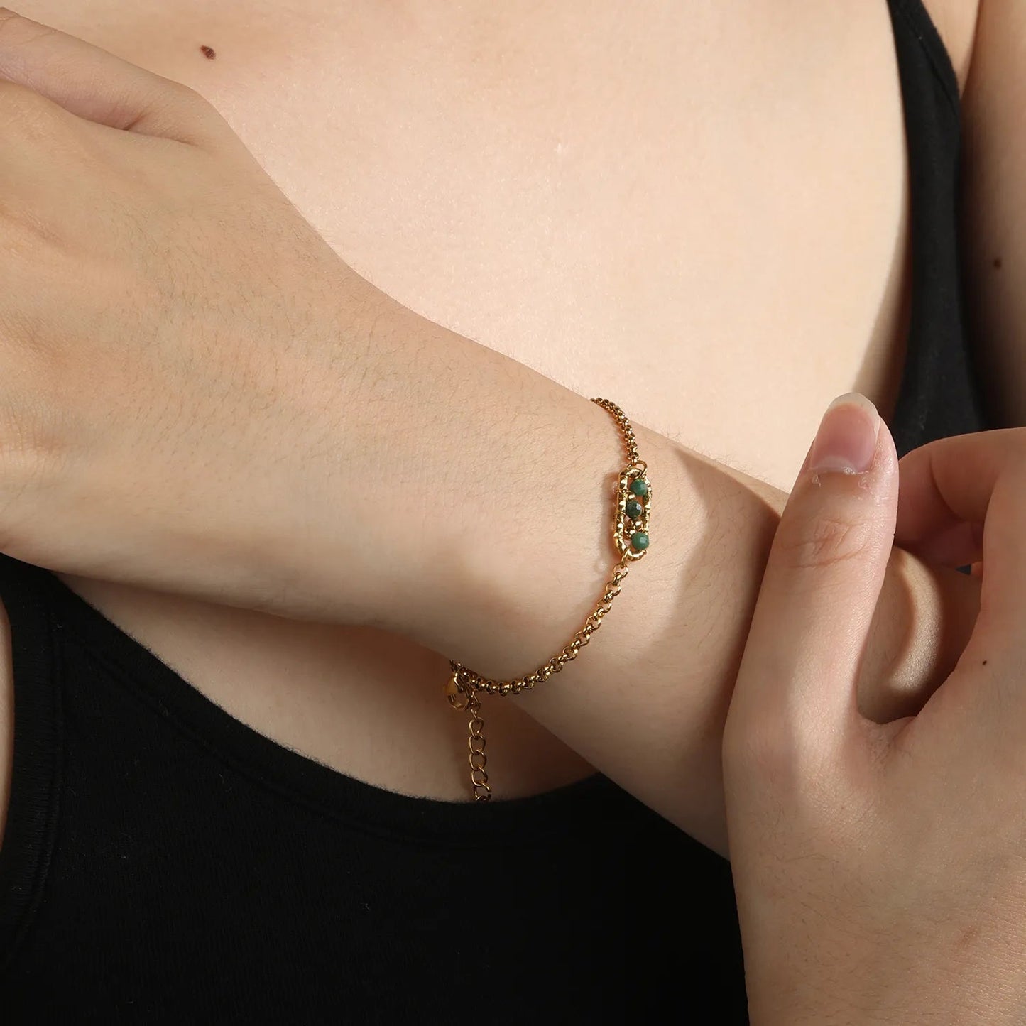 Channel Vintage French Elegance with Rich Emerald Green Beads Encased in Gold