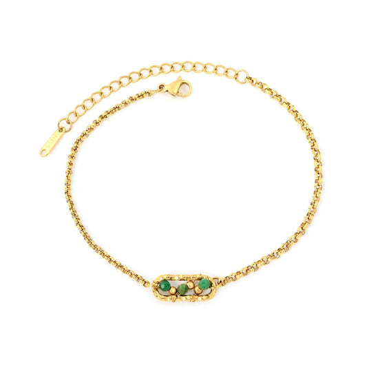 Channel Vintage French Elegance with Rich Emerald Green Beads Encased in Gold