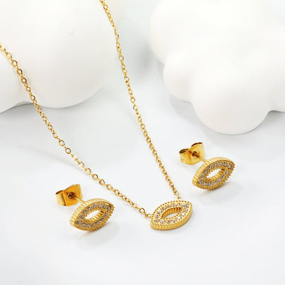 Pave CZ Pig Nose Pendant Cable Chain Necklace and Earrings Set