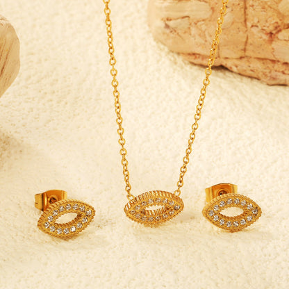Pave CZ Pig Nose Pendant Cable Chain Necklace and Earrings Set