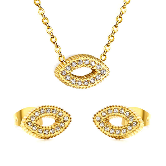 Pave CZ Pig Nose Pendant Cable Chain Necklace and Earrings Set