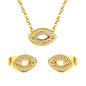 Pave CZ Pig Nose Pendant Cable Chain Necklace and Earrings Set
