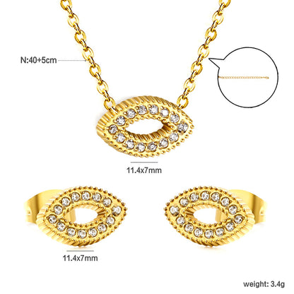 Pave CZ Pig Nose Pendant Cable Chain Necklace and Earrings Set