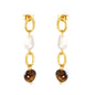 Vintage Twisted Rope Chain Pearl Tiger Eye Drop Stud Earrings