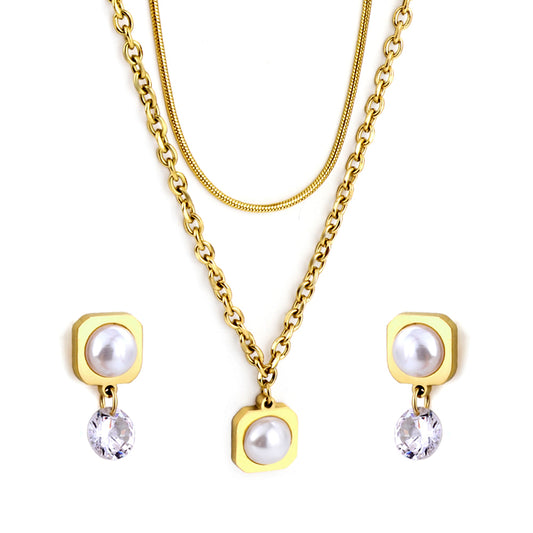 pearl cz layered jewelry set
