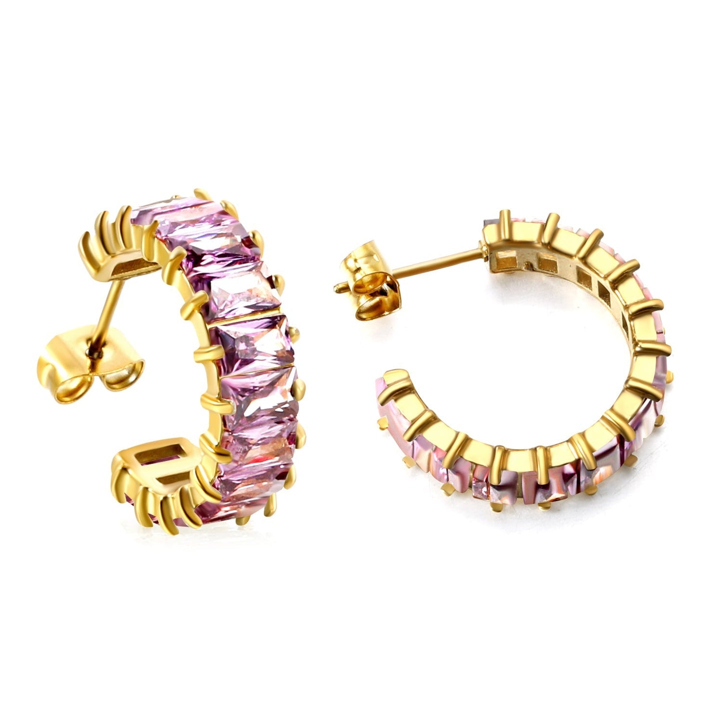 Bulk Buy 304L Steel Pink Violet Gradient Baguette Stud Earrings Factory