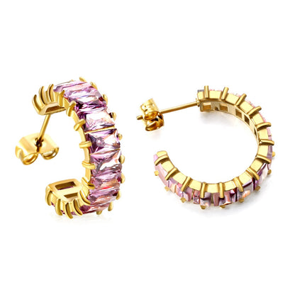 Bulk Buy 304L Steel Pink Violet Gradient Baguette Stud Earrings Factory
