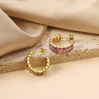 Bulk Buy 304L Steel Pink Violet Gradient Baguette Stud Earrings Factory