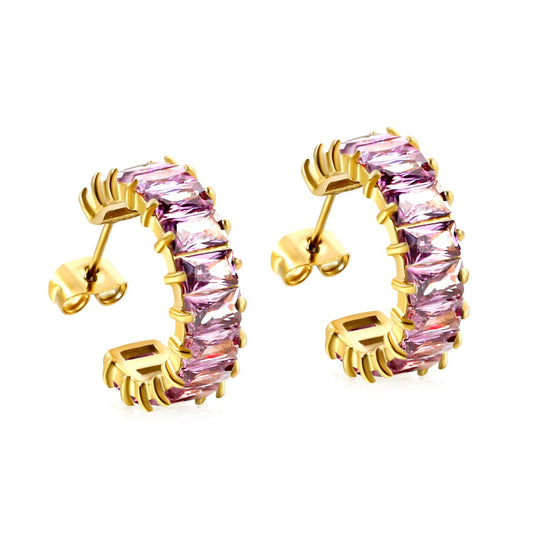 Bulk Buy 304L Steel Pink Violet Gradient Baguette Stud Earrings Factory