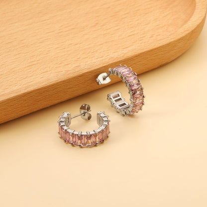 Bulk Buy 304L Steel Pink Violet Gradient Baguette Stud Earrings Factory