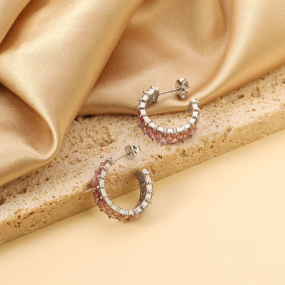 Bulk Buy 304L Steel Pink Violet Gradient Baguette Stud Earrings Factory
