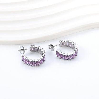 Bulk Buy 304L Steel Pink Violet Gradient Baguette Stud Earrings Factory